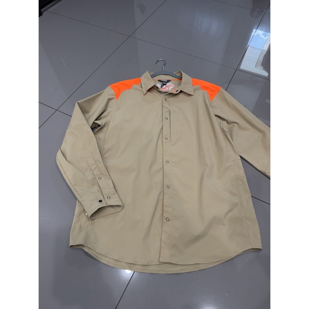 ORVIS PRO Shooting Shirt Mens L Button Up Khaki Orange Hunting Fishing Outdoor